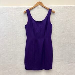 Vintage New York Studio Sleeveless Purple Linen Back Slit Sheath Dress Size 8